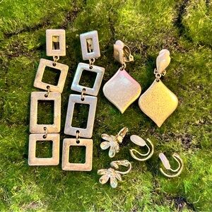 Bundle of 4 sets of gold colored clip on earrings costume jewelry